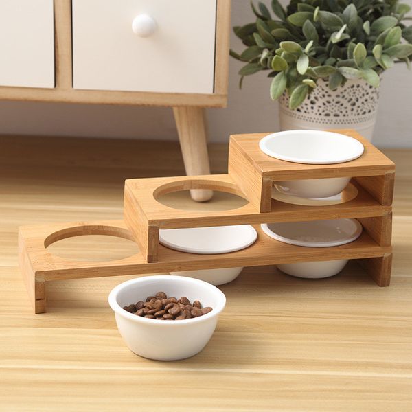 

fashion cat dog feeders bowls bamboo tableware ceramic pet food water bowl high grade anti skid pet supplies dog cat bowl