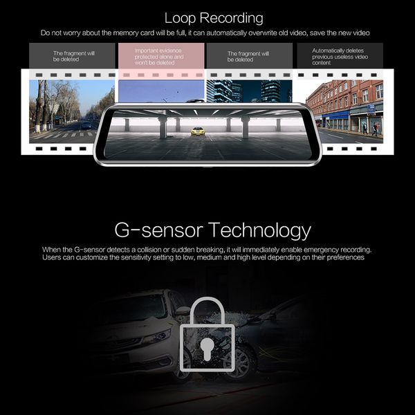 

anytek t11 driving video recorder 1080p 720p dual lens adas dash cam 9.66 inch ips touch wdr car rearview mirror dvr camera car dvr