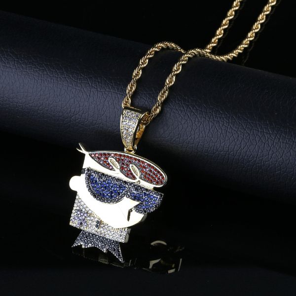 

cartoon character dexter pendant new zircon personalized hip-hop men's necklace selling in europe and america, Silver