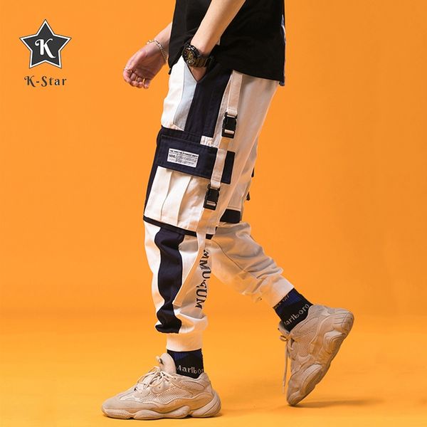 

k-star spring mens harem pants streetwear jogger ribbons trousers hip hop sweatpants trousers letter printed cargo harem pants, Black