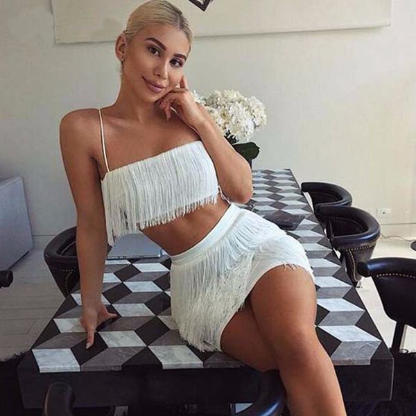 

new women summer tassel dress elegant club party dress off shoulder tassel embellished mini fringe dress, Black;gray
