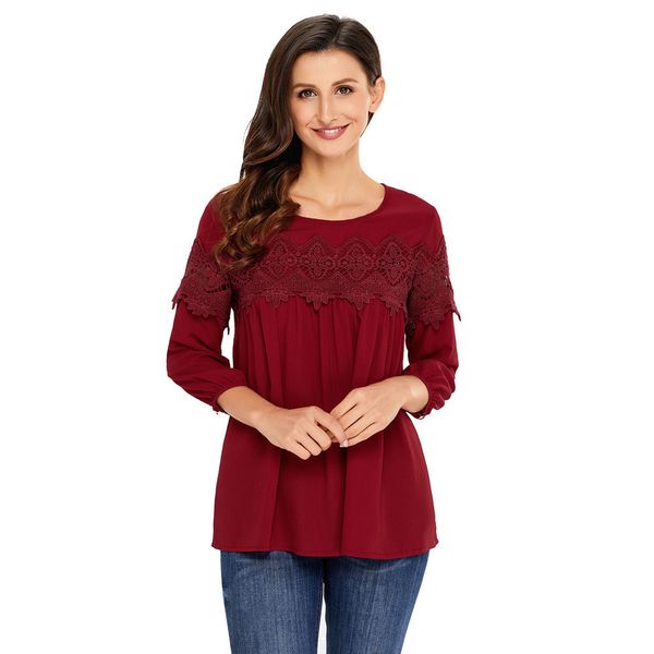 

casual lace t shirt three quarter sleeve women t-shirt camiseta feminina t shirts women 2018 summer plus size tshirt, White
