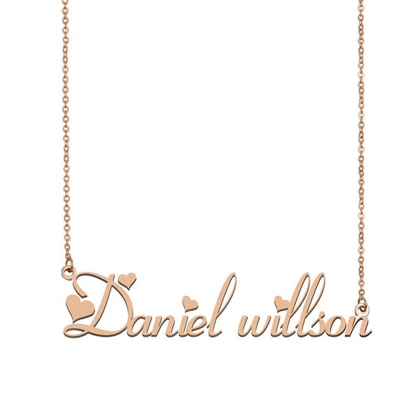 

daniel-willson name necklace pendant for women girl birthday gift custom nameplate kids friends jewelry 18k gold plated stainless steel, Silver