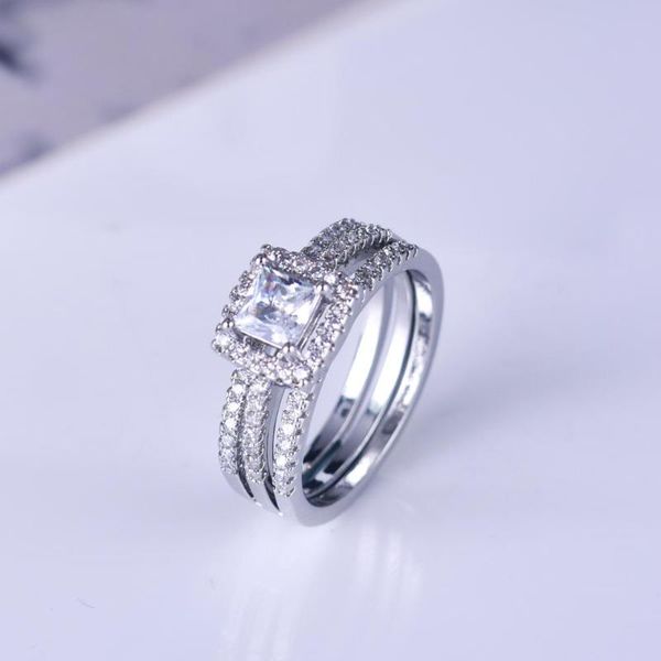 

female white zircon wedding ring set fashion silver filled jewelry promise creative engagement rings set for women, Slivery;golden