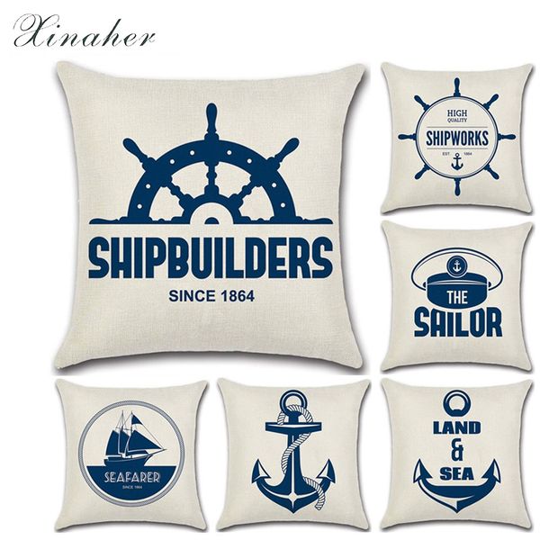 

vintage nautical blue cushion cover anchor pattern marine ship throw pillow case decorative pillowcase cojines almofadas