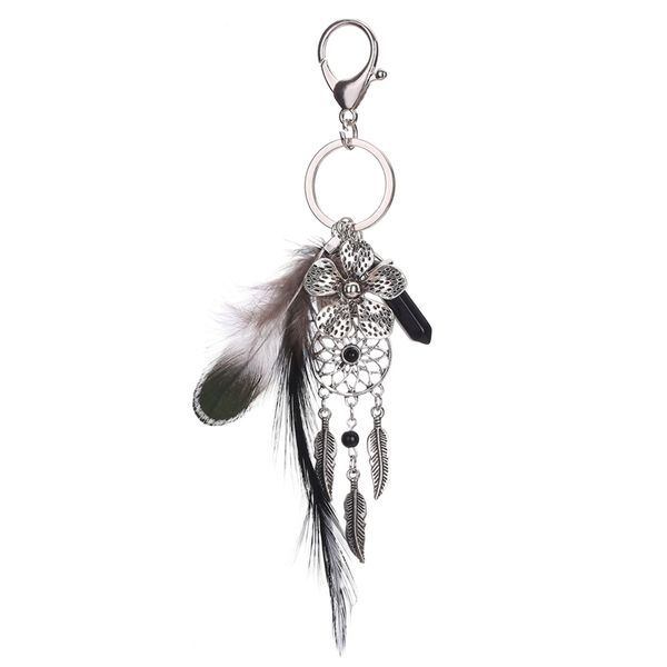 

boho keyring feather dream catcher keychain hollow leaves pendant charm flower key chains, Silver