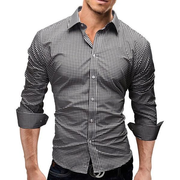 

2019 spring plaid shirt men long sleeves slim fit dress shirt mens casual fashion brand camisa social masculina, White;black