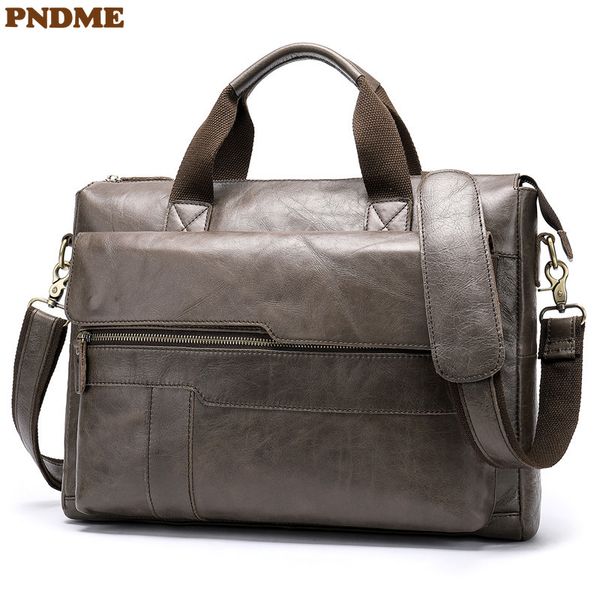 

pndme genuine leather men's briefcase casual simple cowhide messenger bags business vintage lawyer lapshoulder bag work bag