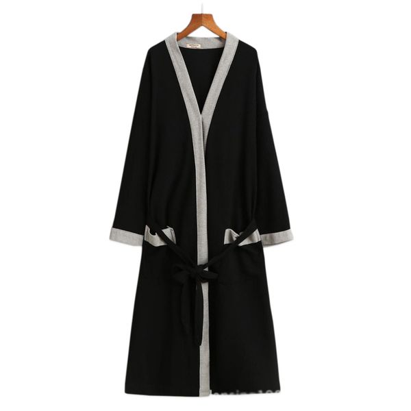 

waffle cotton women robes long-sleeved simple l sauna spa bathrobes for women couples robes plus size, Black;red