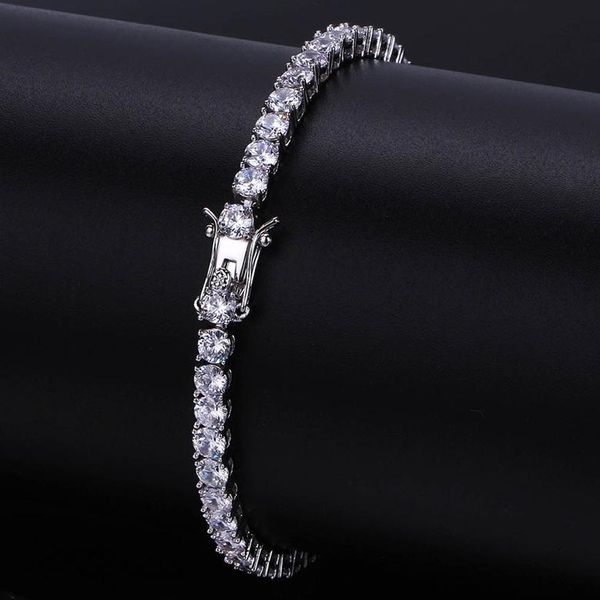 

hip hop bracelets luxury bling 4mm zircon bracelets trendy fashion men women rhodium 18k gold plated tennis bracelets jewelry, Golden;silver