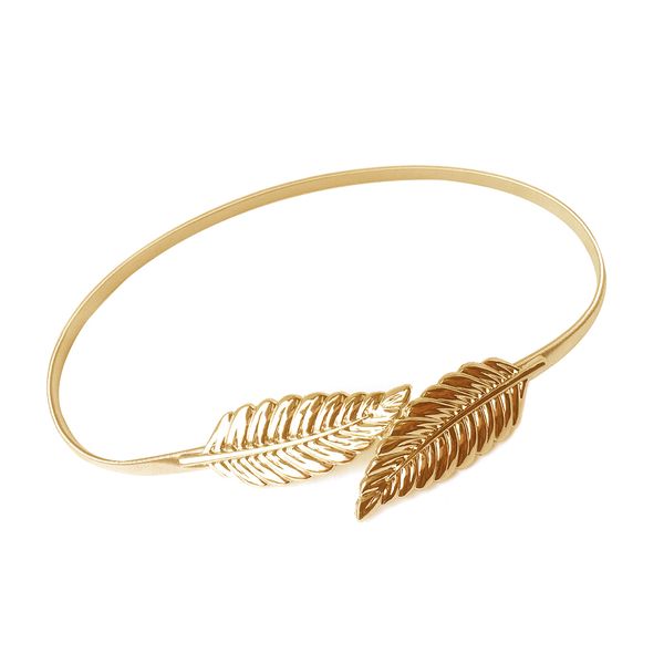 

golden leaf shape wedding elastic strap decorative stretchy skinny belt metal female strap for women girls (gold, Black;brown