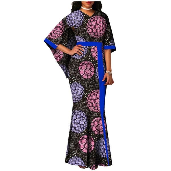 

ankara print african dresses for women afripride tailor made 100% cotton cloak sleeves women maxi dresses a722553, Red