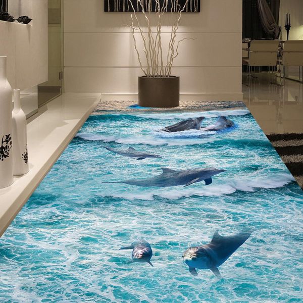 

self-adhesive] 3d dolphins in the sea 177 floor wallpaper mural wall print decal wall murals