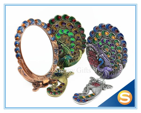 

peacock metal hand cosmetic mirror makeup mirror foldable