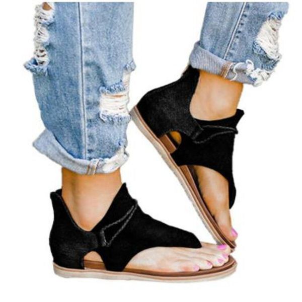 

new fashion women sandals plus size flat sandals rome women's anti-slip selling comfortable and non-slip shoes, Black