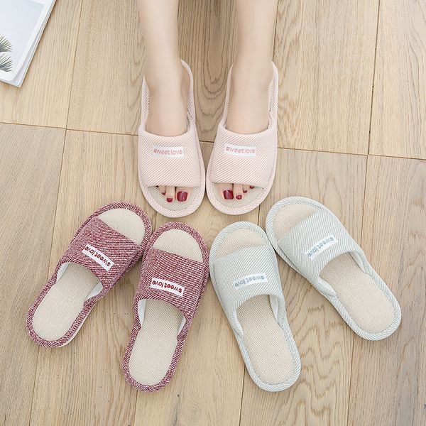 

2019 new japanese-style home men and women soft bottom linen slippers non-slip spring casual home open toe slippers, Black