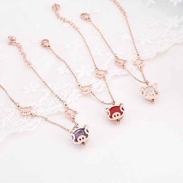 

2019 golden pig zodiac bell red rope charm bracelet , titanium steel rose gold color cute piggy fortune hand jewelry, Black
