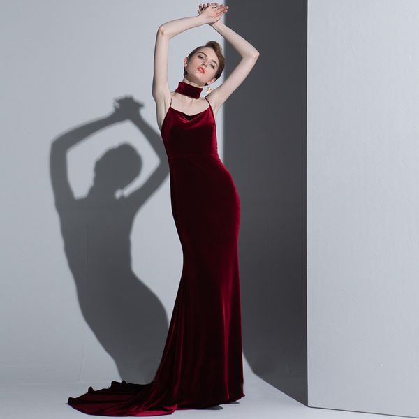 

nbs031 elegant luxury spaghetti straps evening dress 2019 velvet mermaid style girls party dress prom gowns long, White;black
