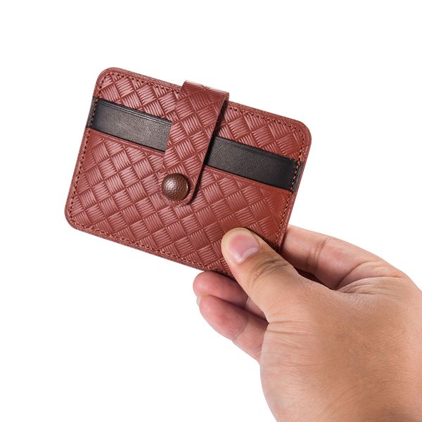 

men slim leather wallet card holder purse front pocket wallets, Red;black