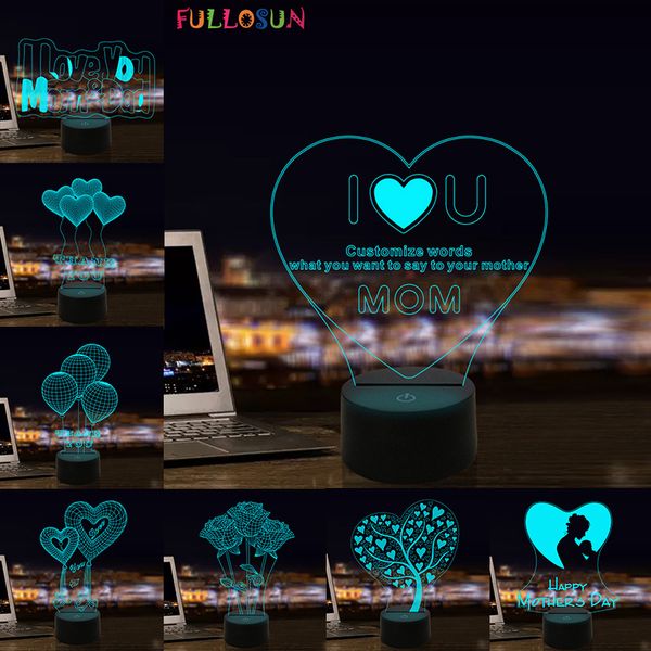 

i love you mom led 3d illusion night light 7 colors usb desk light warm gift decoration lamp for mother's day present