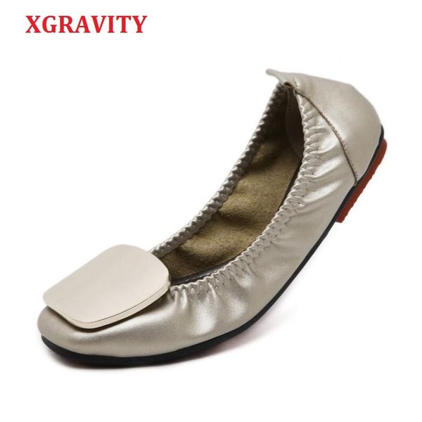 

xgravity 2019 plus size elegant women foldable flat shoes fashion ladies flats round toe woman's footwear female a074, Black