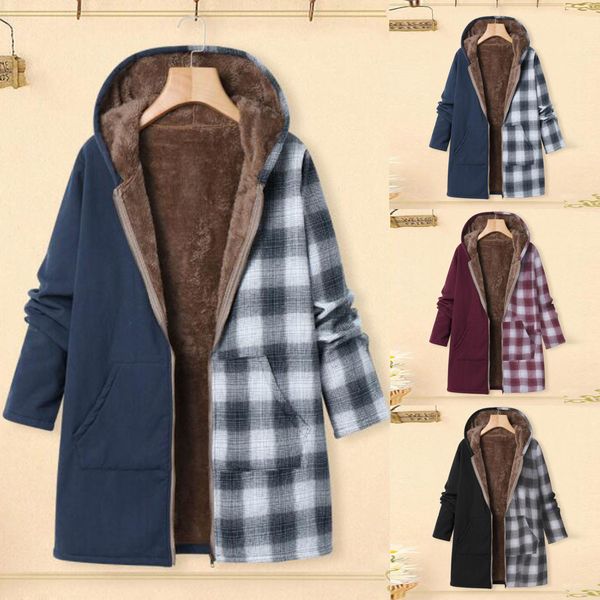 

jaycosin coat women's cotton coat jacket women winter warm outwear zipper plaid print pocket vintage oversize 2019 19sep27, Black