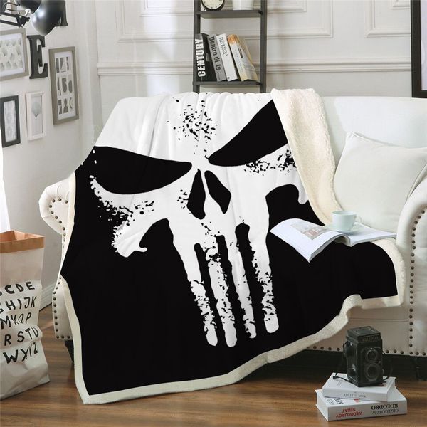 Beddingoutlet Punisher Skull Printed Velvet Plush Throw Blanket