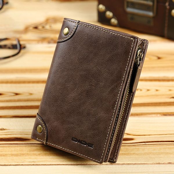 

vintage wallets male purse men's genuine leather wallet zipper coin purse card holder brand male bag, Red;black