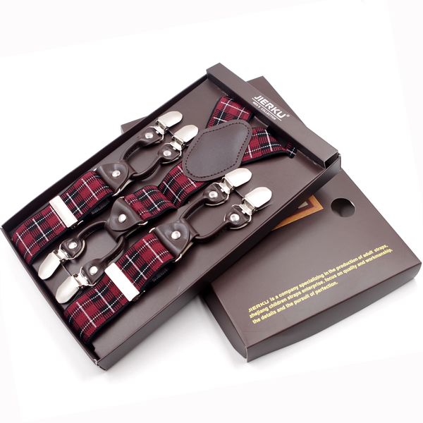 

jierku suspenders man's braces 6 clips suspensorio fashion elasticity trousers strap father/husband's gift 3.5*120cm jk6c1205-1, Black;white