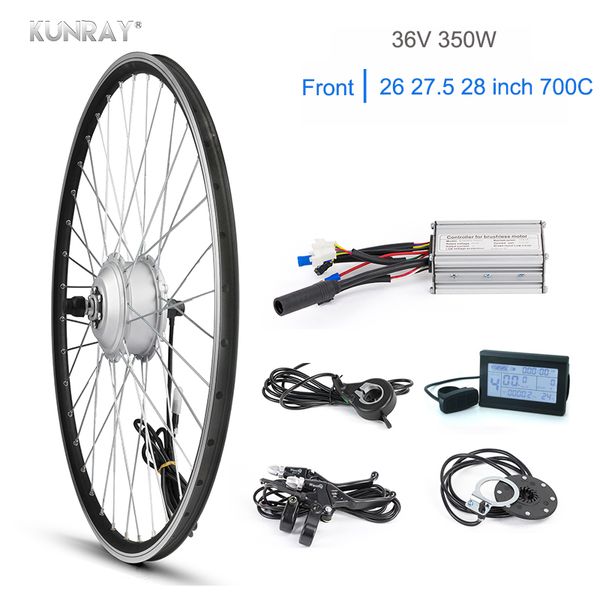 

kunray electric bike conversion kit brushless hub motor 36v 350w 26 inch 700c front mounain bike motor wheel with lcd3 display
