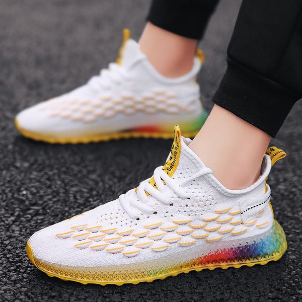 

casual fashion 4d print men's dad sneakers flying weaving mesh breathable men shoes outdoor tenis footwear zapatillas hombre, Black