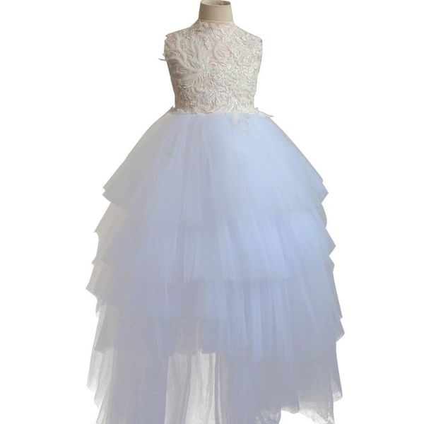 

children's dress sleeveless lace stitch beads performance birthday pettiskirt pleated flower children's dress, Red;yellow