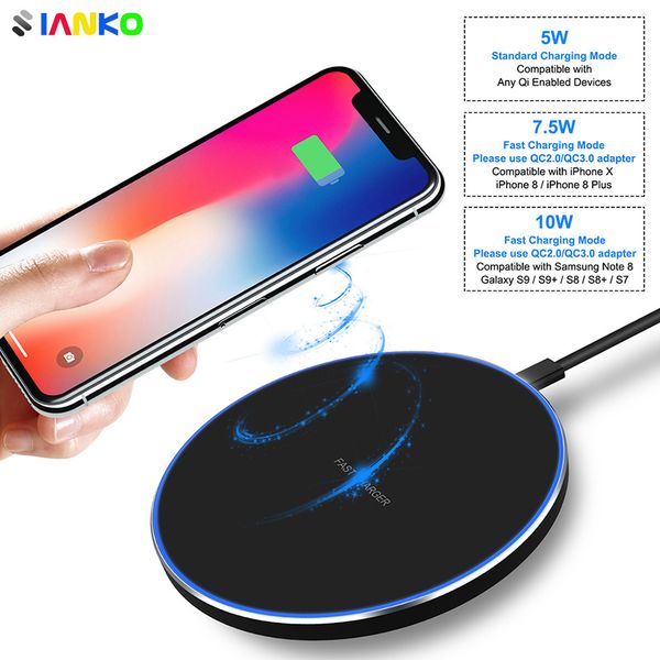 

KD-1 Fast Wireless Charger For iPhone X Xr-Xs Max 8Plus 10W ExtraThin With Flash LED For Samsung S10-S9-S8-S7 Quick Wireless Charging Pad