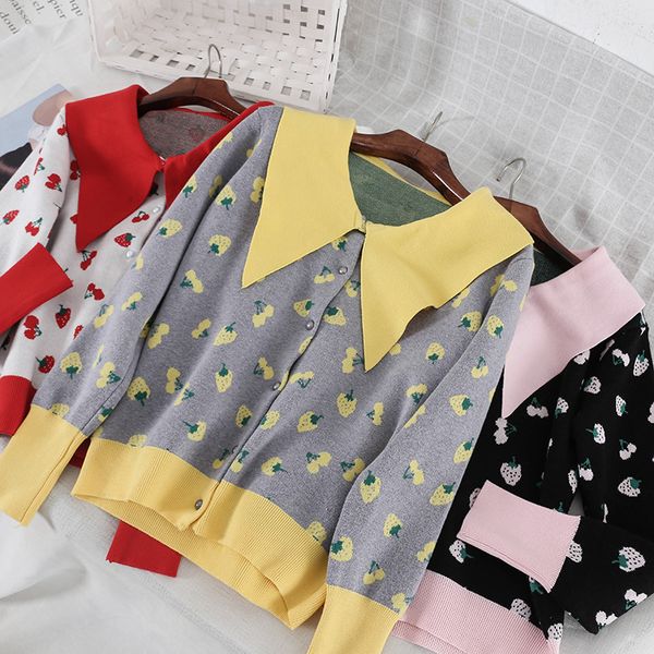 

2019 new fashion women's sweater winter long-sleeved slim waist knit cardigan lapel sweater 2665, White;black