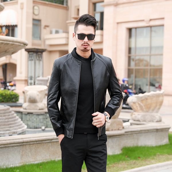 

2019 plus size 8xl men leather jacket genuine real sheep skin brand black male bomber motorcycle biker man's coat autumn spring
