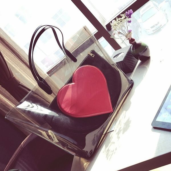 

2017 spring and summer new transparent jelly daughter bag love shoulder bag personalized beach handbag