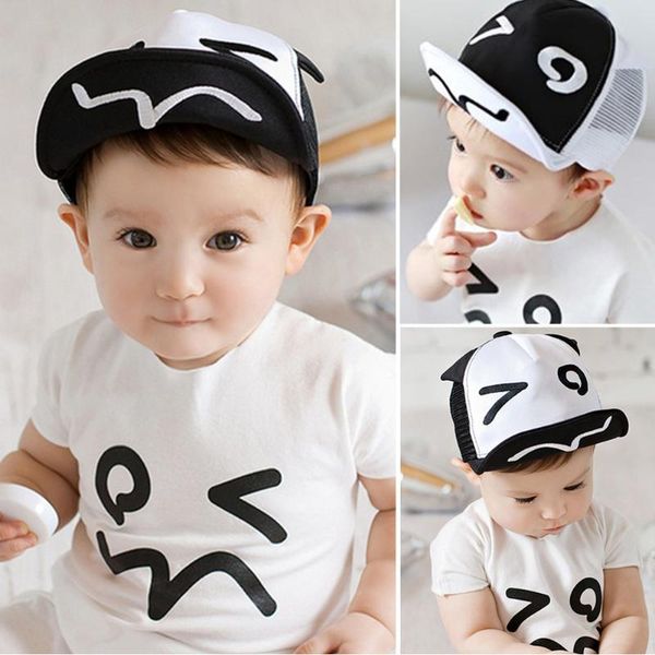 

50pcs cute cartoon baby baseball caps boys girls spring summer hat lovely black white sun hat for 1-3 years children, Yellow