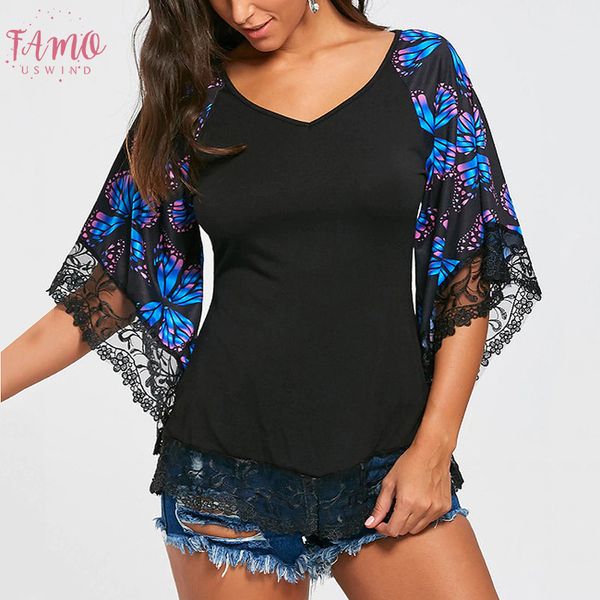 

2020 fashion new womens and blouses 3 4 sleeve lace blouse v neck casual large plus size 4xl, White