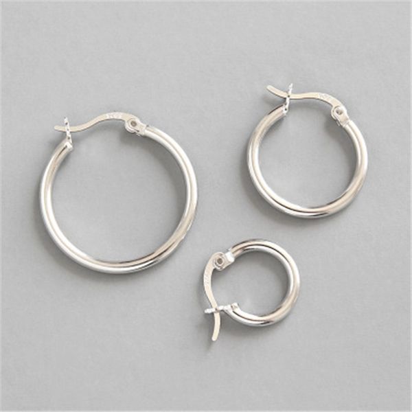 

925 sterling silver hoop earring round circle loop earrings for women simple silver geometric earring brincos de prata, Black