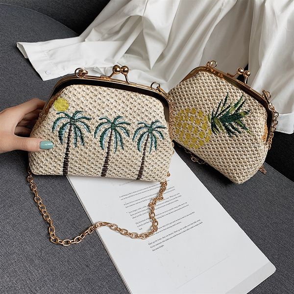 

2019 new coconut pineapple chain single shoulder oblique satchel fashion leisure straw clip bag