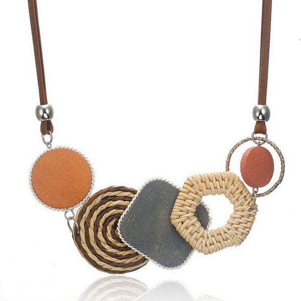 

pendant necklaces handmade plant fibres necklace for women bamboo weaving statement necklaces jewelry gifts for girlfriend, Silver