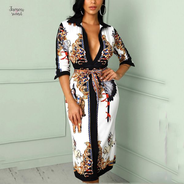 

платье женщин v шеи шарф печати belted wrap вскользь 2019 весна половина рукава партии midii платье дамы отдыха, Black;gray