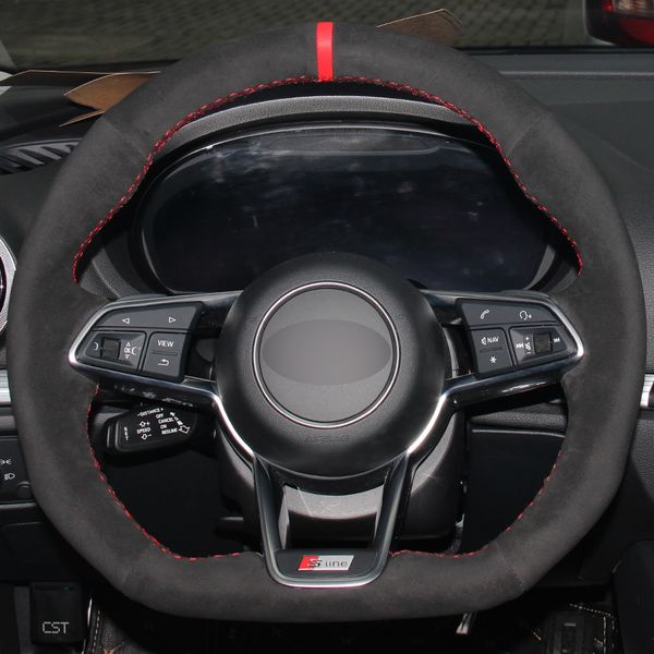 

black suede red marker car steering wheel cover for audi tt 2017