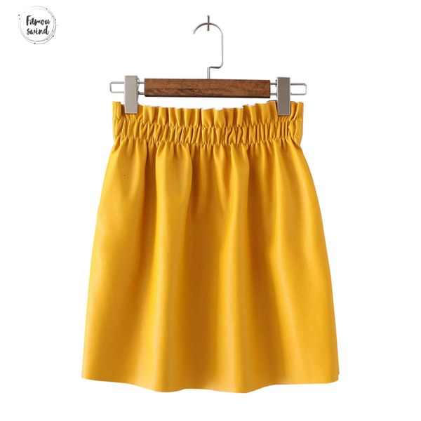 

autumn skirts fashion women solid color all match elastic waist pu leather skirt ladies casual a line saias empire c4193, Black