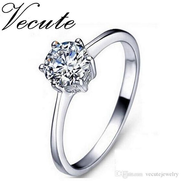 

18k white gold silver plated wedding six claw zirconia crystal ring for women made with swarovski elements wedding finger rings wholesale, Slivery;golden