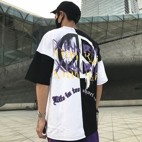 

2019 summer fashion cotton peace t shirts for lovers ins t-shirt summer black white splice tees us size s-xl, White;black