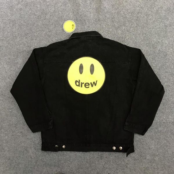 

2020 new men women drew house denim jackets coats men hiphop drew smile face printed turn-down collar jean jackets, Black;brown