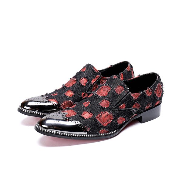 

2 colour fashion wave point men business dress shoes slip-on pointed toe carved bullock oxford for men falt party office shoes, Black