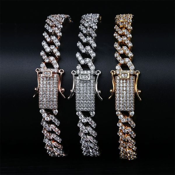 

hip hop cz men's hip-hop bracelet 7 8inch long miami cuban chain bracelets male rock jewelry, Black