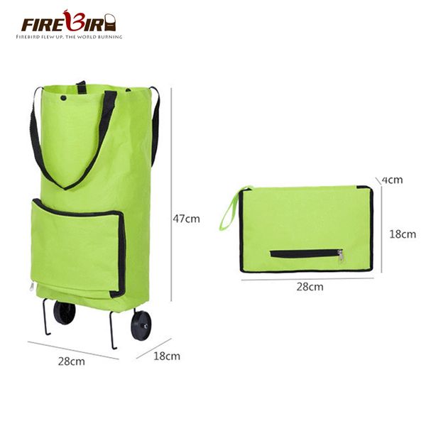 

tote reusable shopping bag foldable shopping trolley wheel lightweight folding bag traval cart green fn696